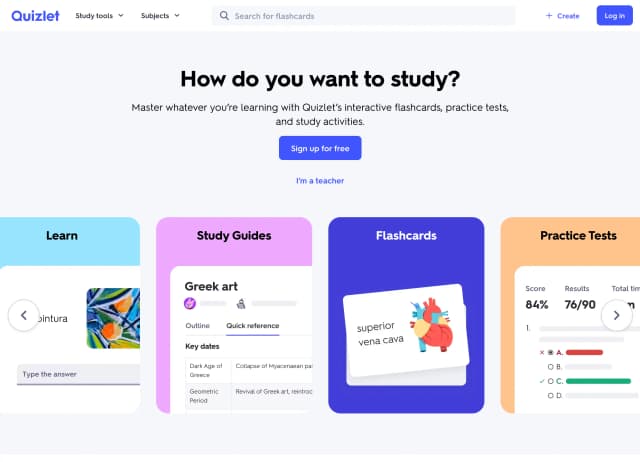 Quizlet Home Page